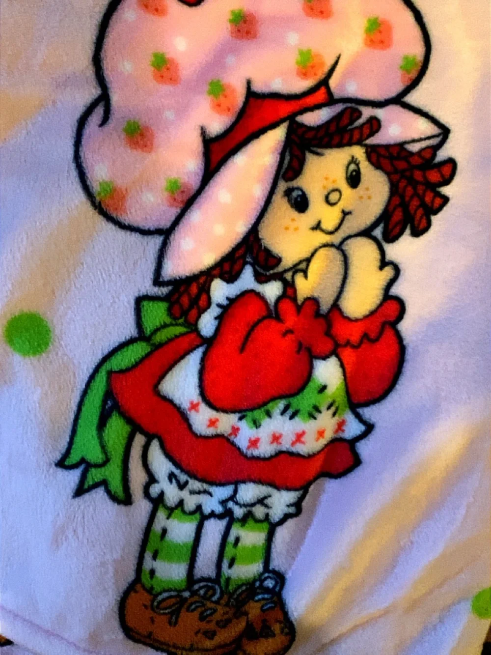 Strawberry Shortcake Pink Plush Throw Blanket with Pumpkin & Dots